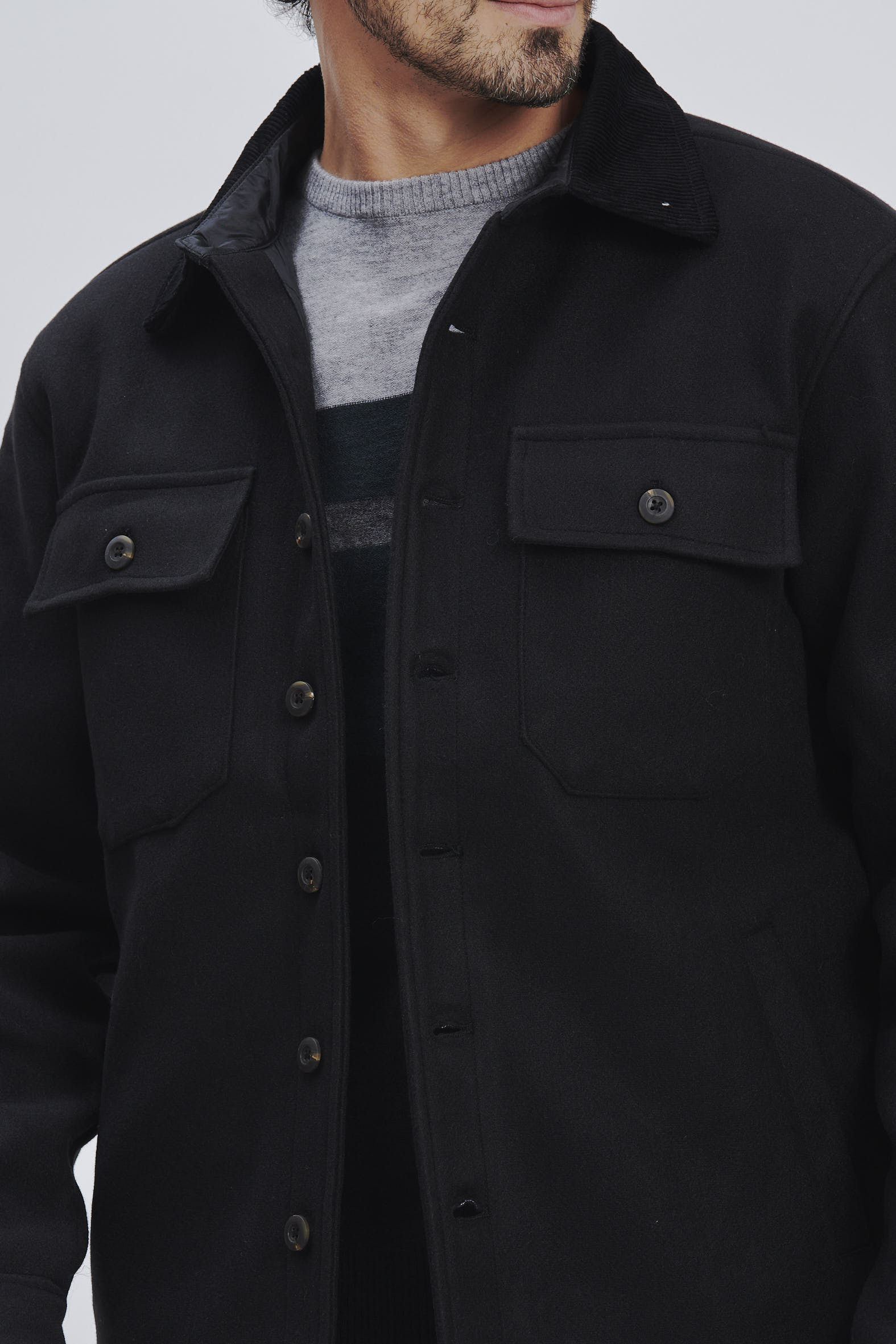 FU179-OVERSHIRT-PANNO-NERO-1577 CAPPOTTO CAMICIA |