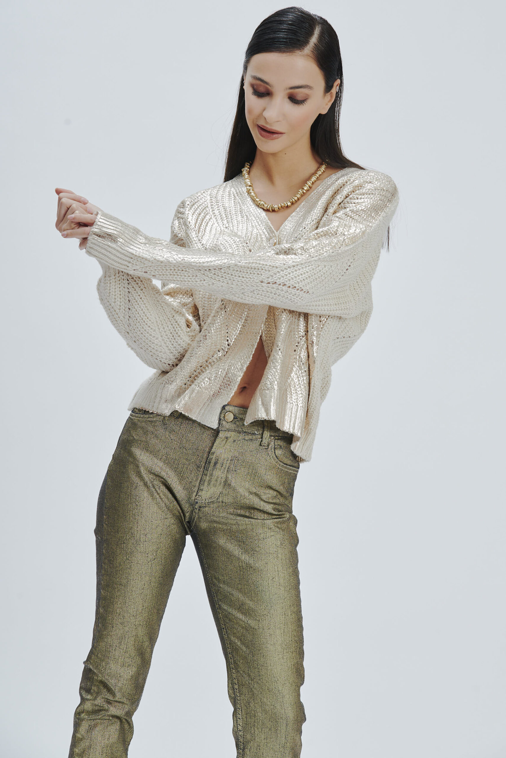 FD223-CARDIGAN-BRAIDS-COATED-GOLD GOLD COATED CABLE CARDIGAN |