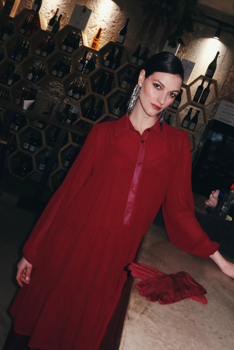 KLEID AUS GEORGETTE MIT RÜSCHEN
