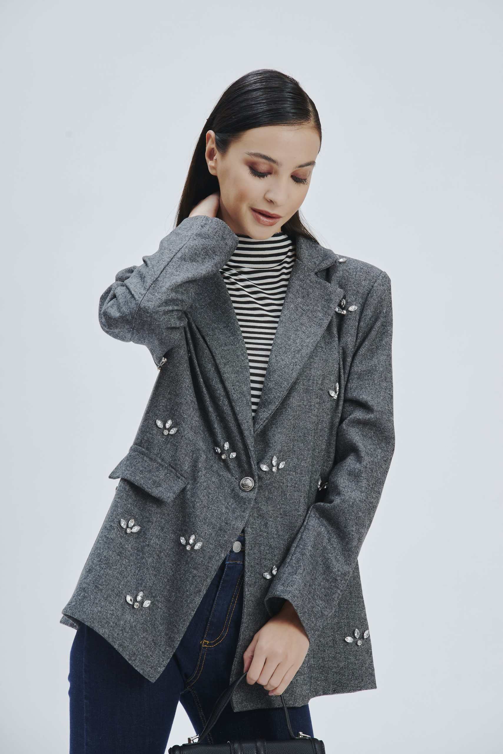 FD383-Kristall-Anwendungsmantel JACKE MIT CRISTAL-APPLIKATION |
