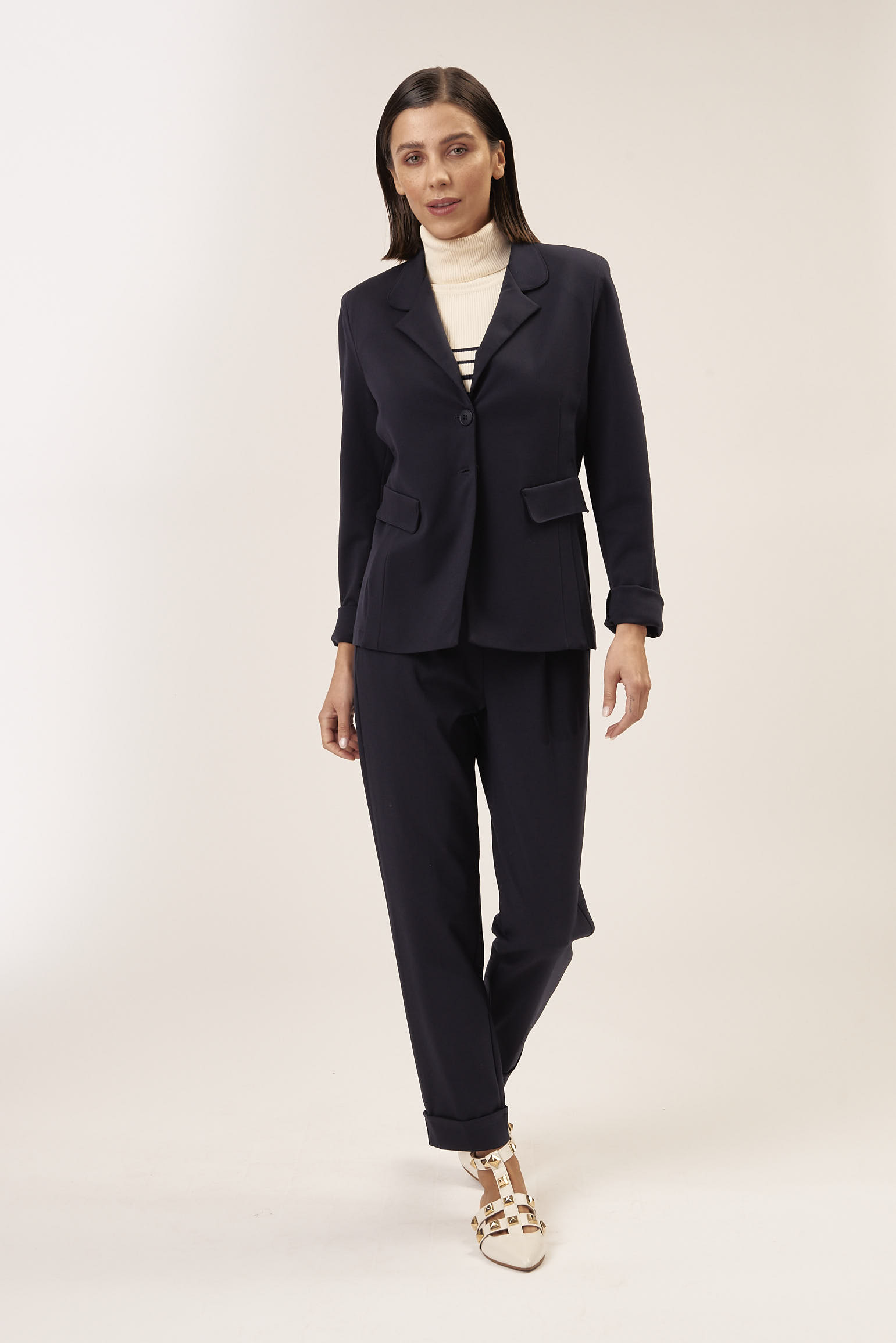GD014-JACKE-P. MAILAND-MARINE-743 BUNDFALTENHOSE MIT ELASTISCHEM BUND |