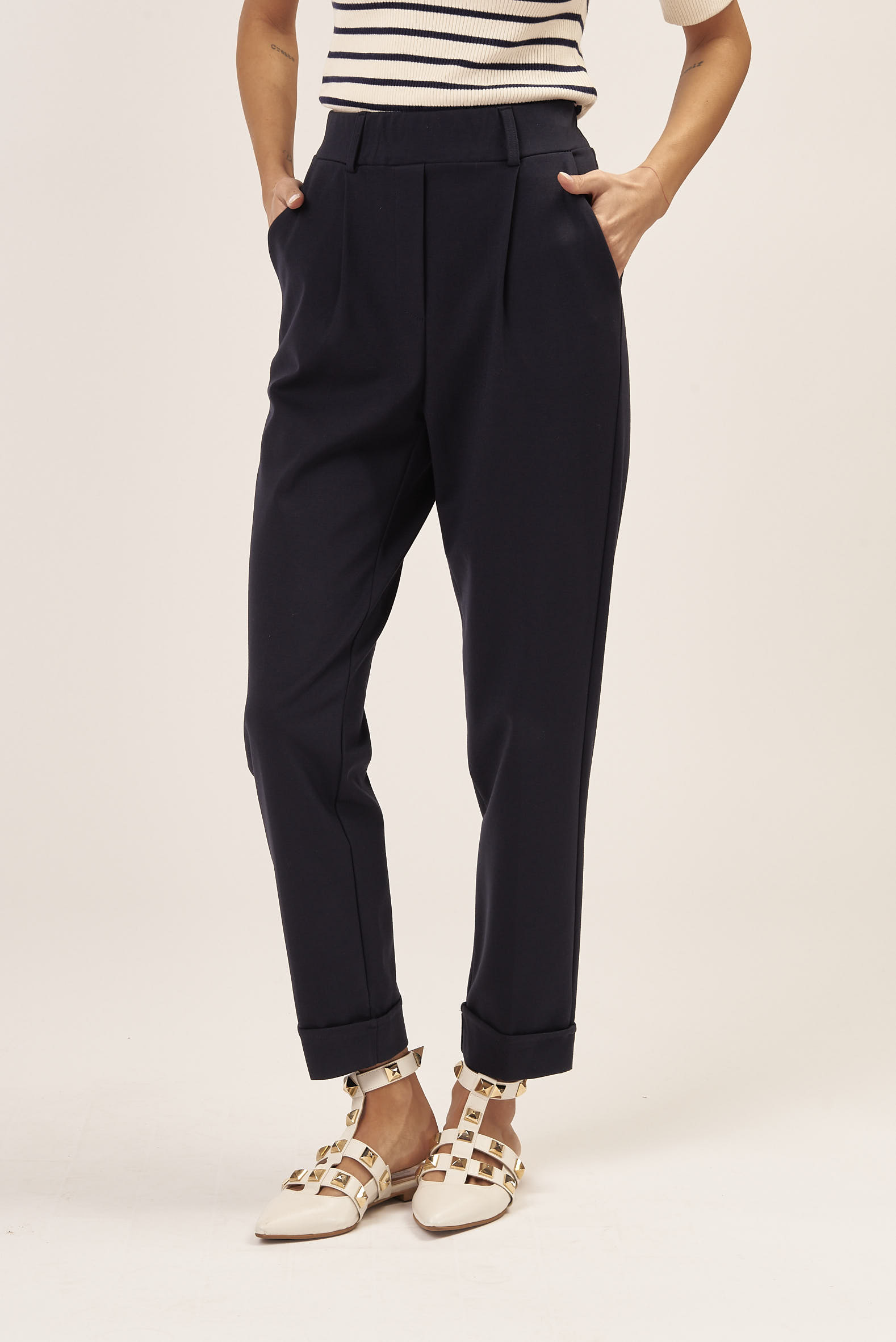GD015-HOSE-BUNDFALTEN-ELASTISCHER-BUND-MARINEBLAU-778 BUNDFALTENHOSE MIT ELASTISCHEM BUND |