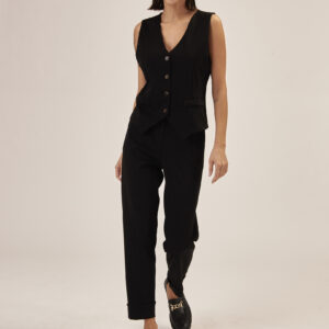 GD017-WESTE-P.-MAILAND-SCHWARZ-811 BUNDFALTENHOSE MIT ELASTISCHEM BUND |