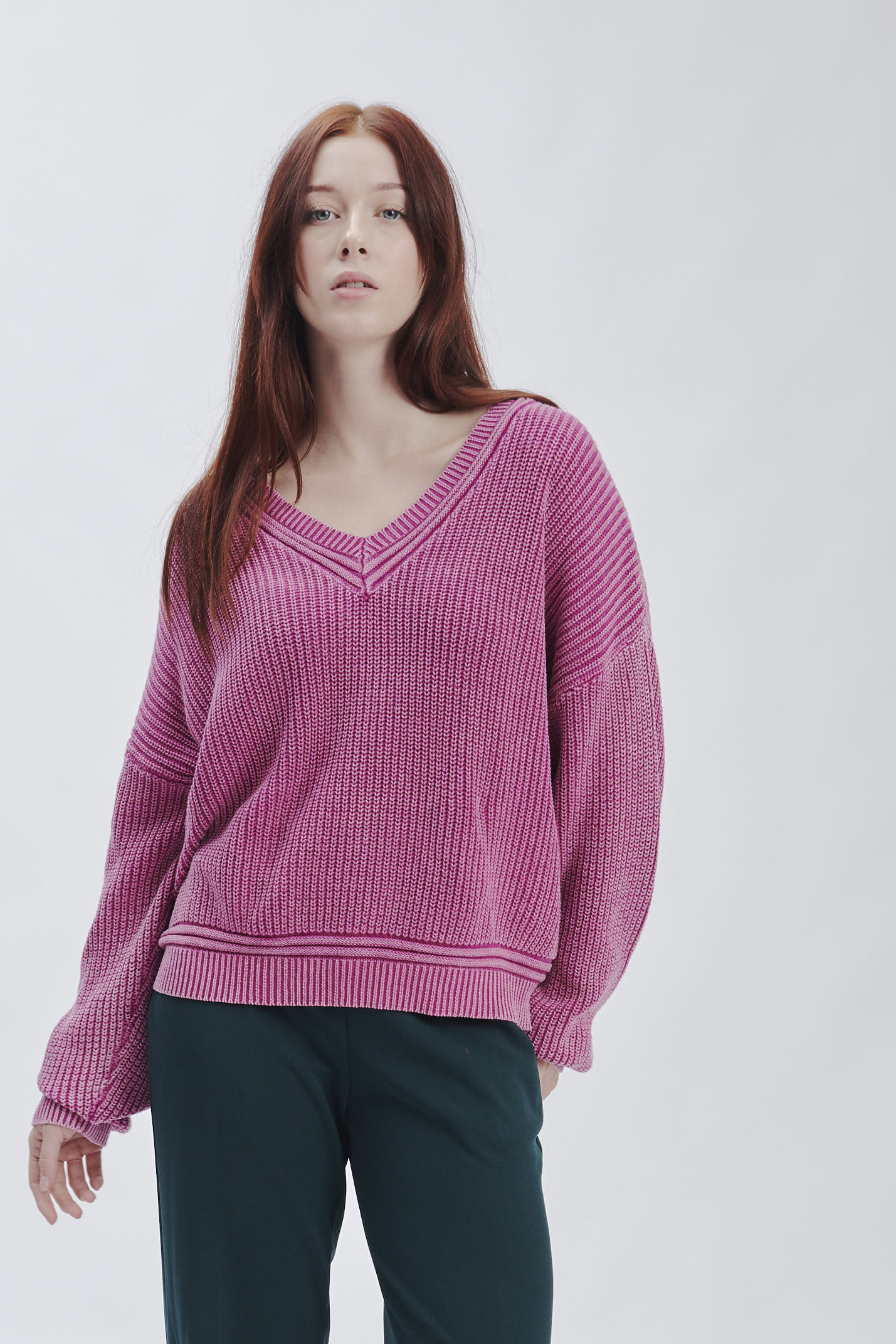 FD168-SCOLLO-A-V-STONE-WASHED-ROSSO-MAGENTA-224 MAGLIA SCOLLO A V |