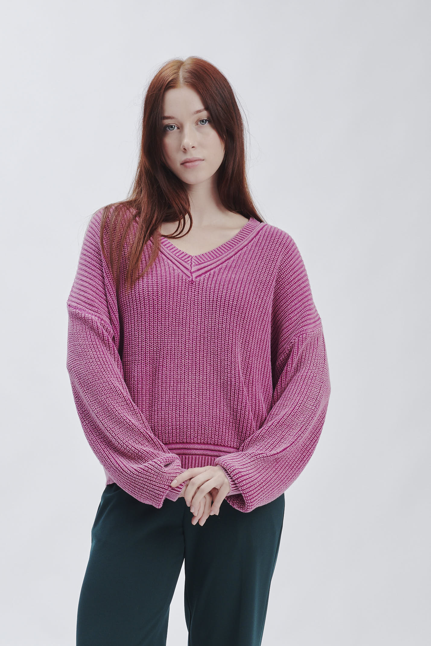 FD168-SCOLLO-A-V-STONE-WASHED-ROSSO-MAGENTA-226 MAGLIA SCOLLO A V |