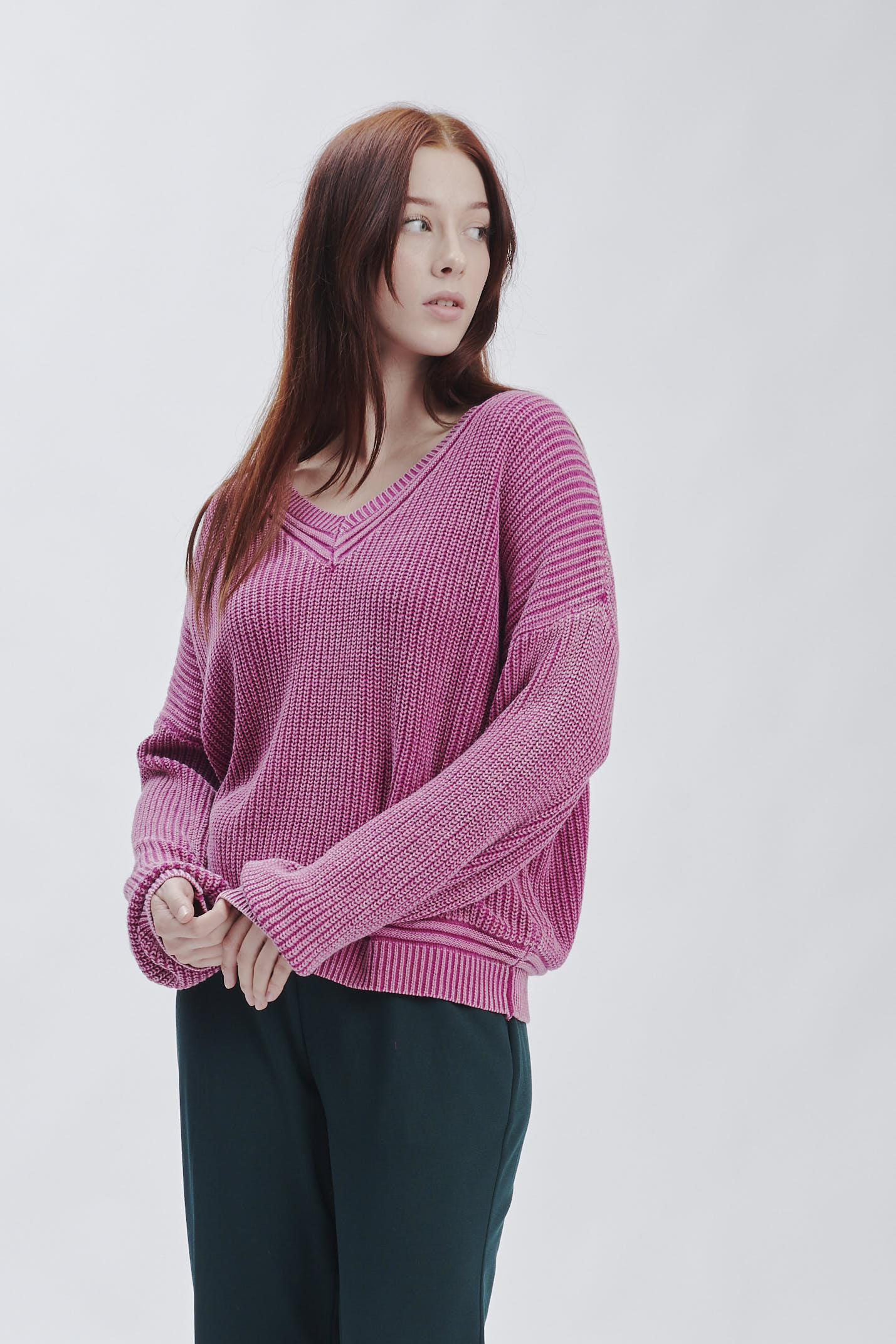 FD168-SCOLLO-A-V-STONE-WASHED-ROSSO-MAGENTA-227 MAGLIA SCOLLO A V |