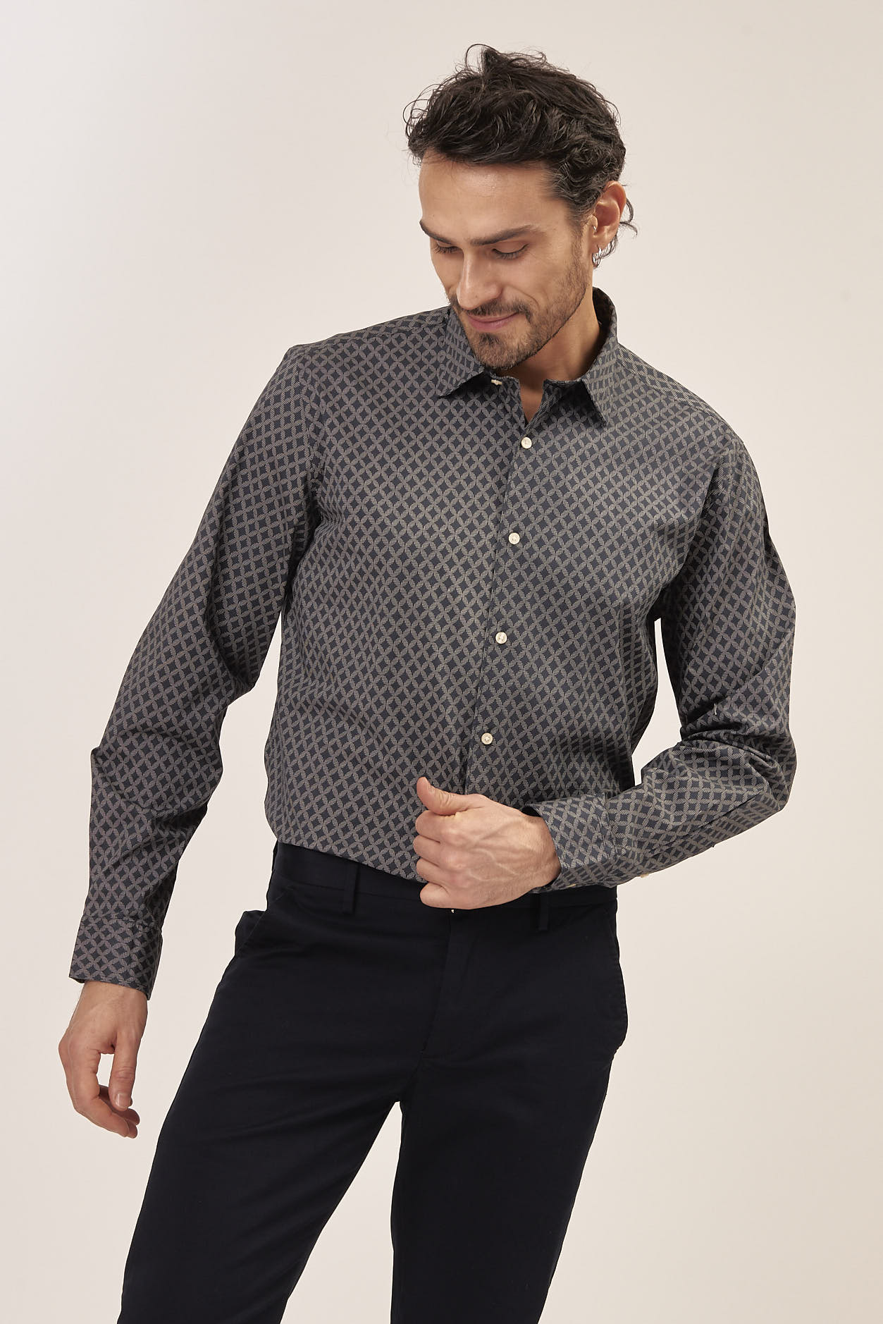 MICRO PRINT STRETCH POPLIN SHIRT