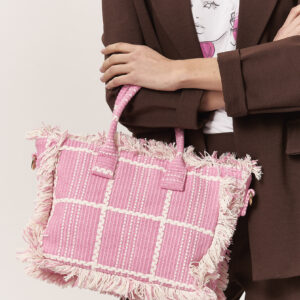 GAD004-HAND-BAG-FRAYED-DETAILS-PINK-PINK-1981 FABRIC HANDBAG |