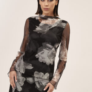 GD023-T-SHIRT-ML-PRINTED-TULLE-BLACK-932 PRINTED TULLE T-SHIRT |