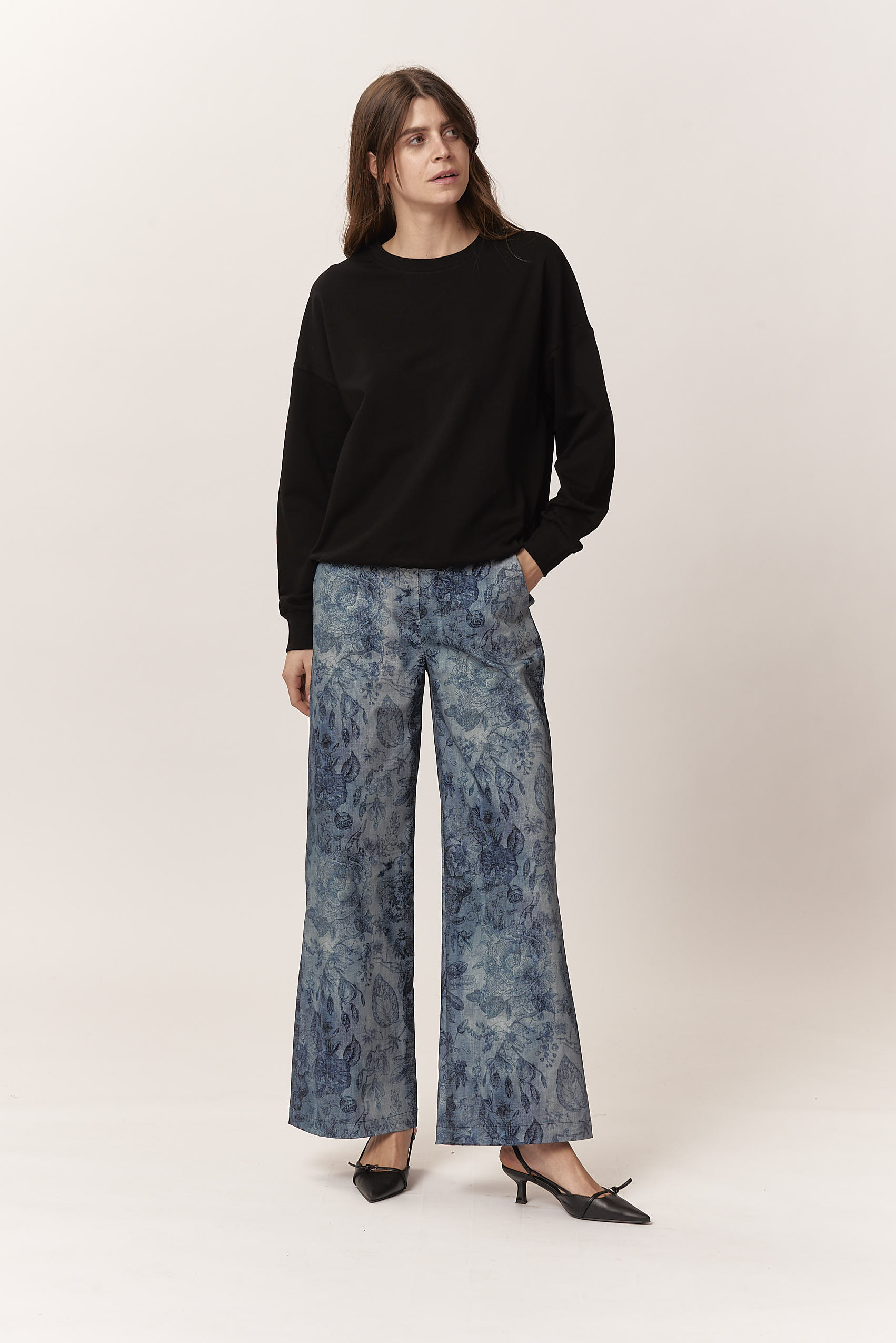 PRINTED PALAZZO DENIM