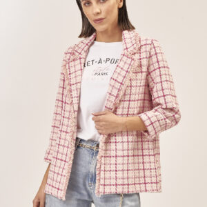 GD028-UNSTRUCTURED-ARMORED-FUCHSIA-FUCHSIA-JACKET-951 DECONSTRUCTED TWEED JACKET |