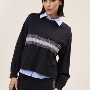GD032-SWEATSHIRT-P. MILANO-APPLICATIONS-BLUE-1014 SWEATSHIRT WITH APPLICATIONS IN STRETCH FABRIC |