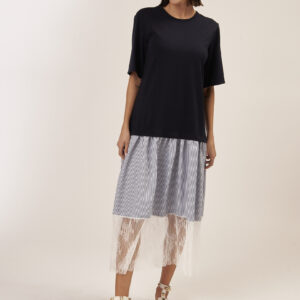 GD036-BLUE-STRIPED-AND-LACE-JERSEY-DRESS-1061 LONG DRESS WITH LACE AND STRIPES |