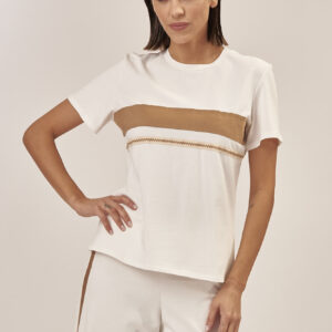 SUEDE DETAIL T-SHIRT |