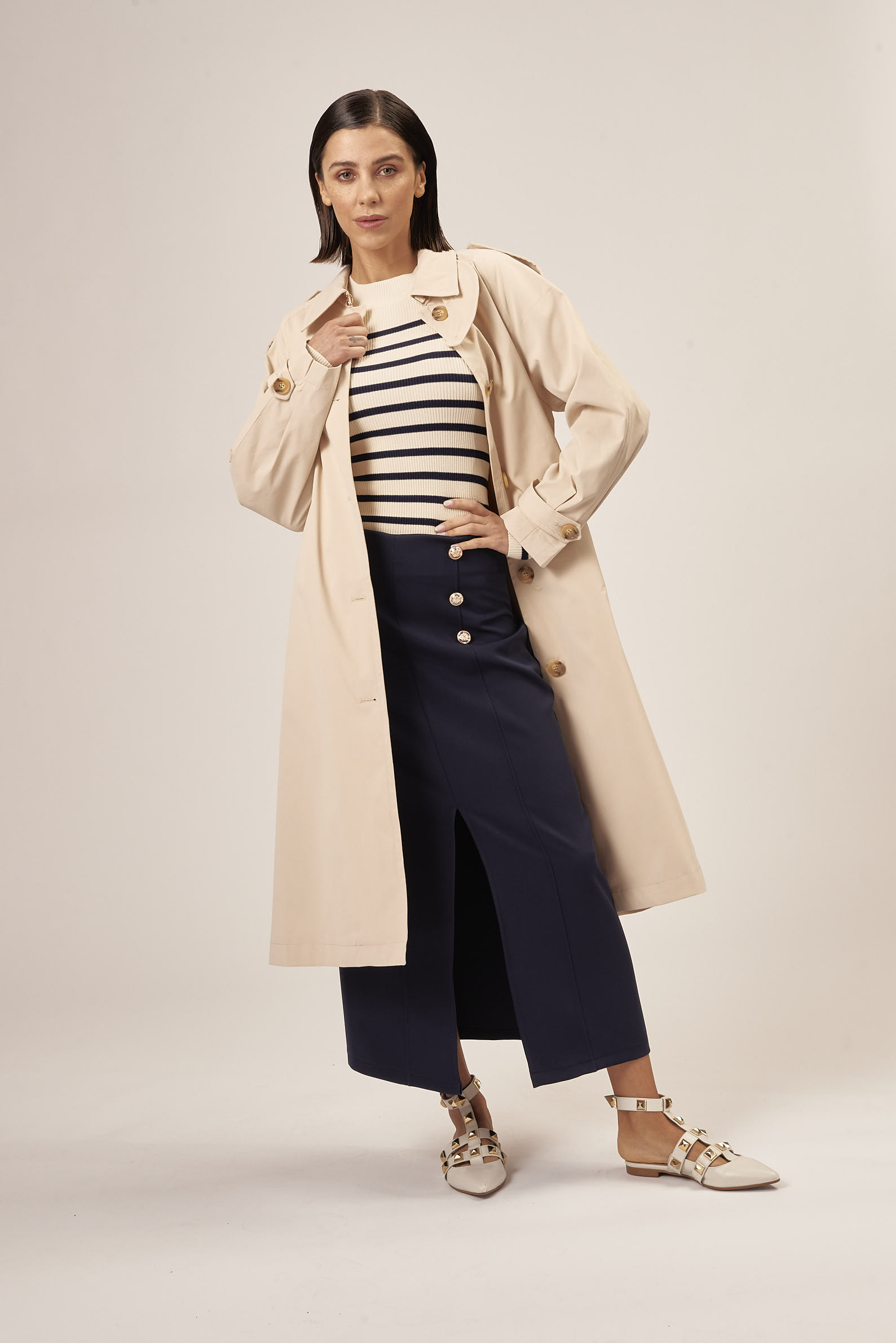 NAVY MIDI SKIRT