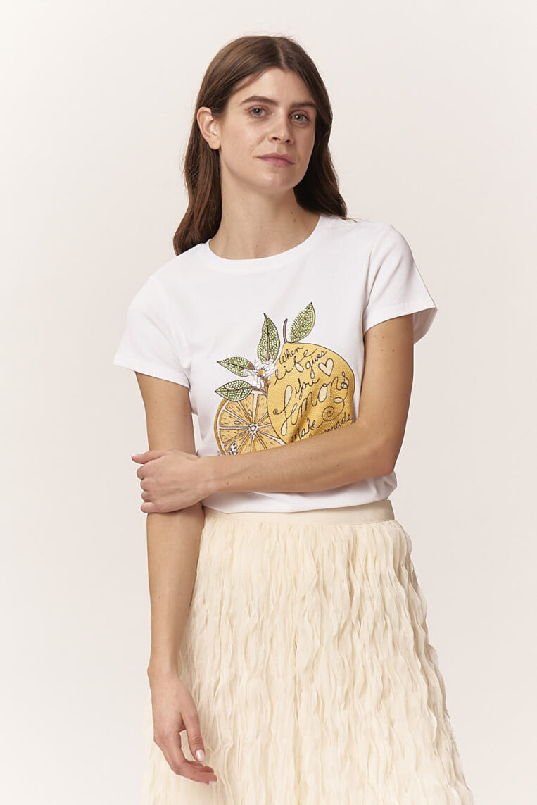 T-SHIRT STAMPA LIMONI CON STRASS
