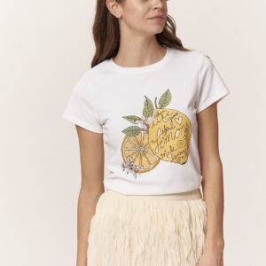 GD110-T-SHIRT-APPLICAZIONI-LEMON-BIANCO-1239 T-SHIRT STAMPA LIMONI CON STRASS |