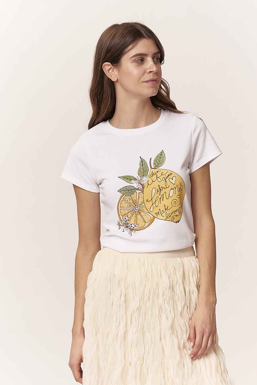 GD110-T-SHIRT-APPLICAZIONI-LEMON-BIANCO-1239 T-SHIRT STAMPA LIMONI CON STRASS |