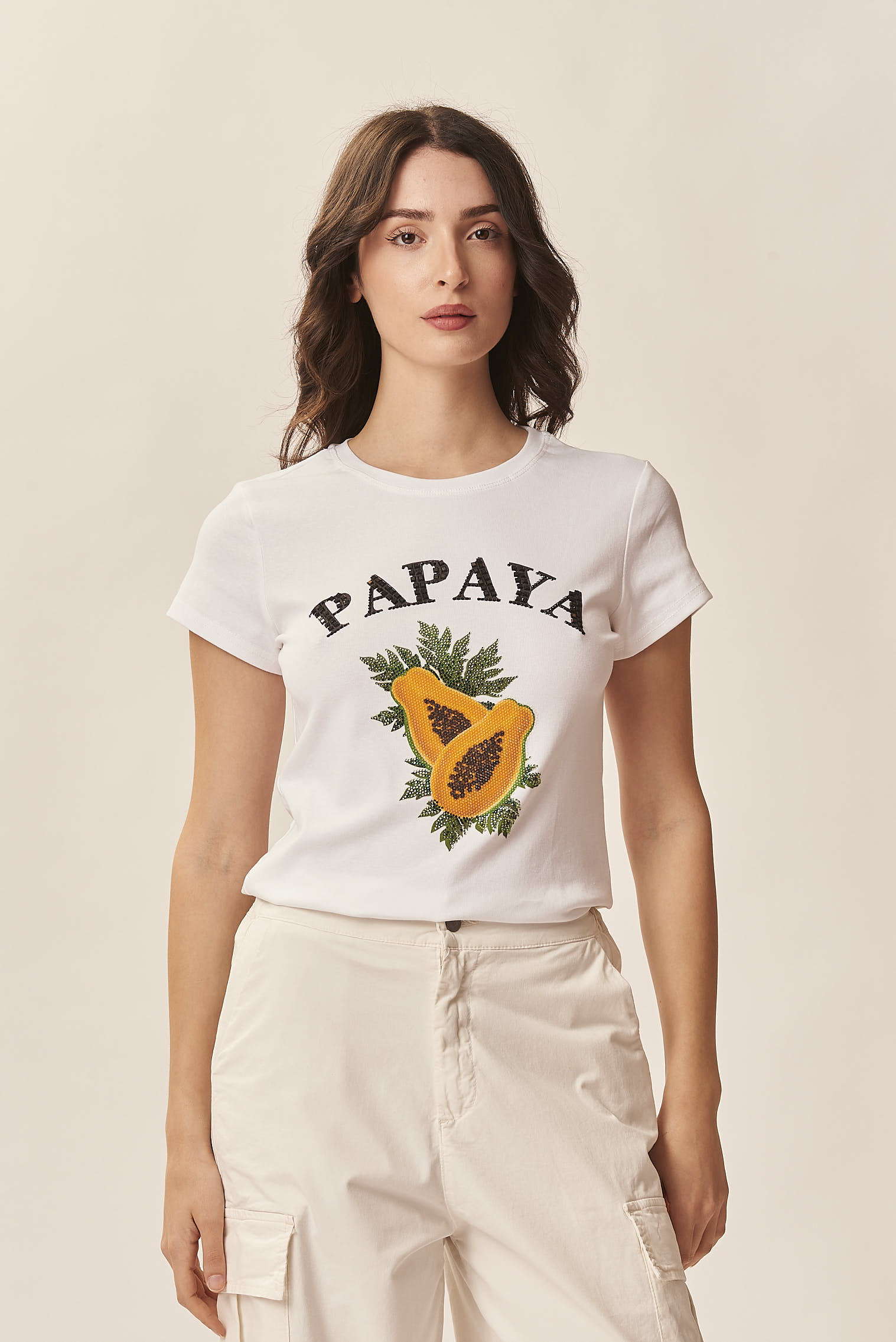 PAPAYA PRINT T-SHIRT WITH RHINESTONES |