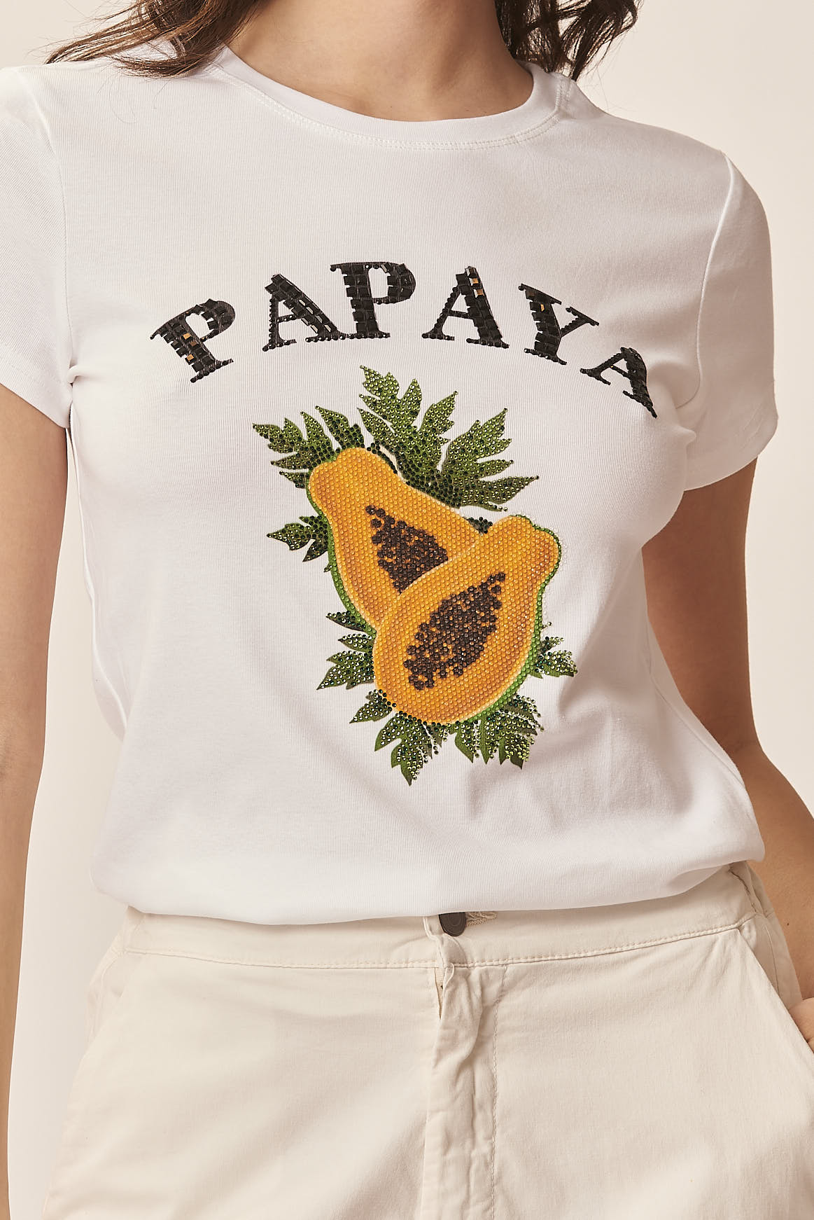 PAPAYA PRINT T-SHIRT WITH RHINESTONES |