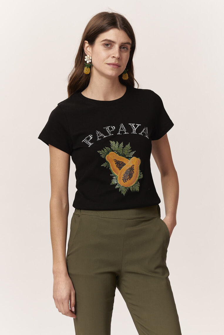 T-SHIRT STAMPA PAPAYA CON STRASS