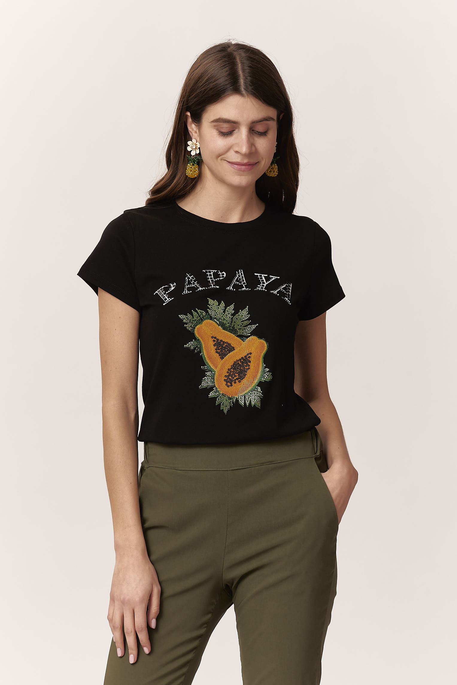 PAPAYA PRINT T-SHIRT WITH RHINESTONES |