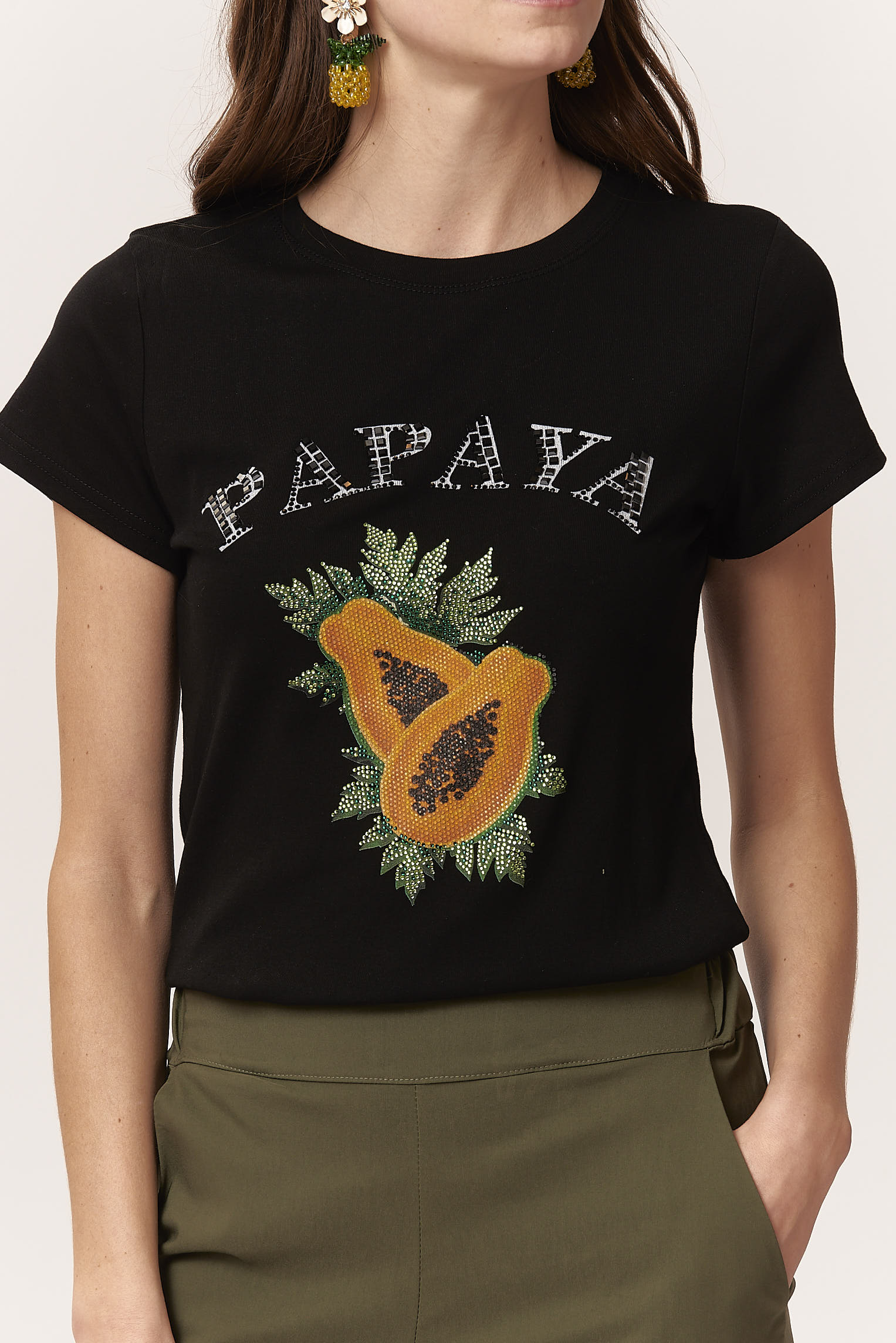 PAPAYA PRINT T-SHIRT WITH RHINESTONES |