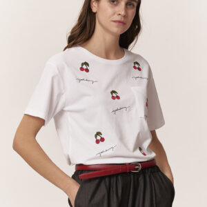 GD112-T-SHIRT-EMBROIDERY-CHERRIES-WHITE-1253-1 T-SHIRT WITH CHERRY EMBROIDERY |