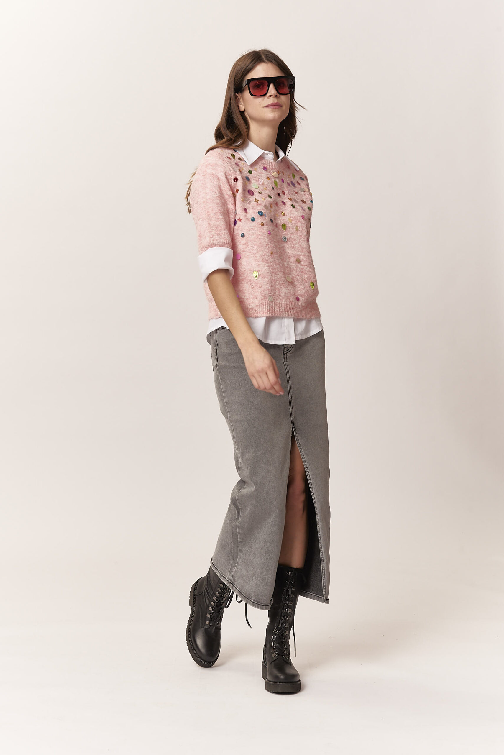 MIDI STRETCH DENIM SKIRT