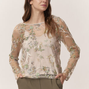 GD167-BLUSE-TÜLL-BESTICKT-MILITÄR-1684 BLUSE AUS BESTICKTEM TÜLL |