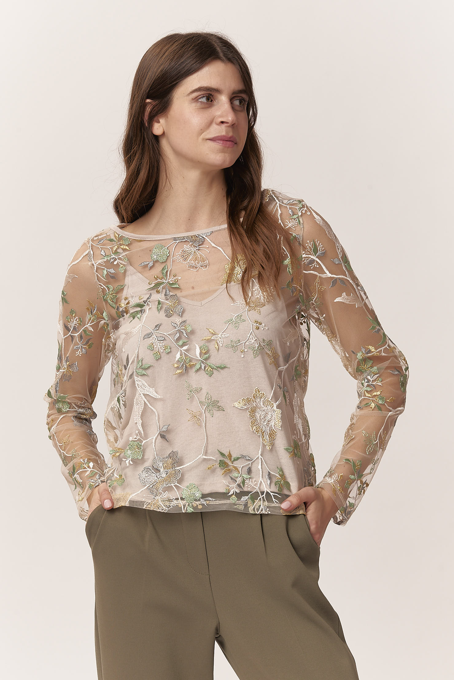 EMBROIDERED TULLE BLOUSE