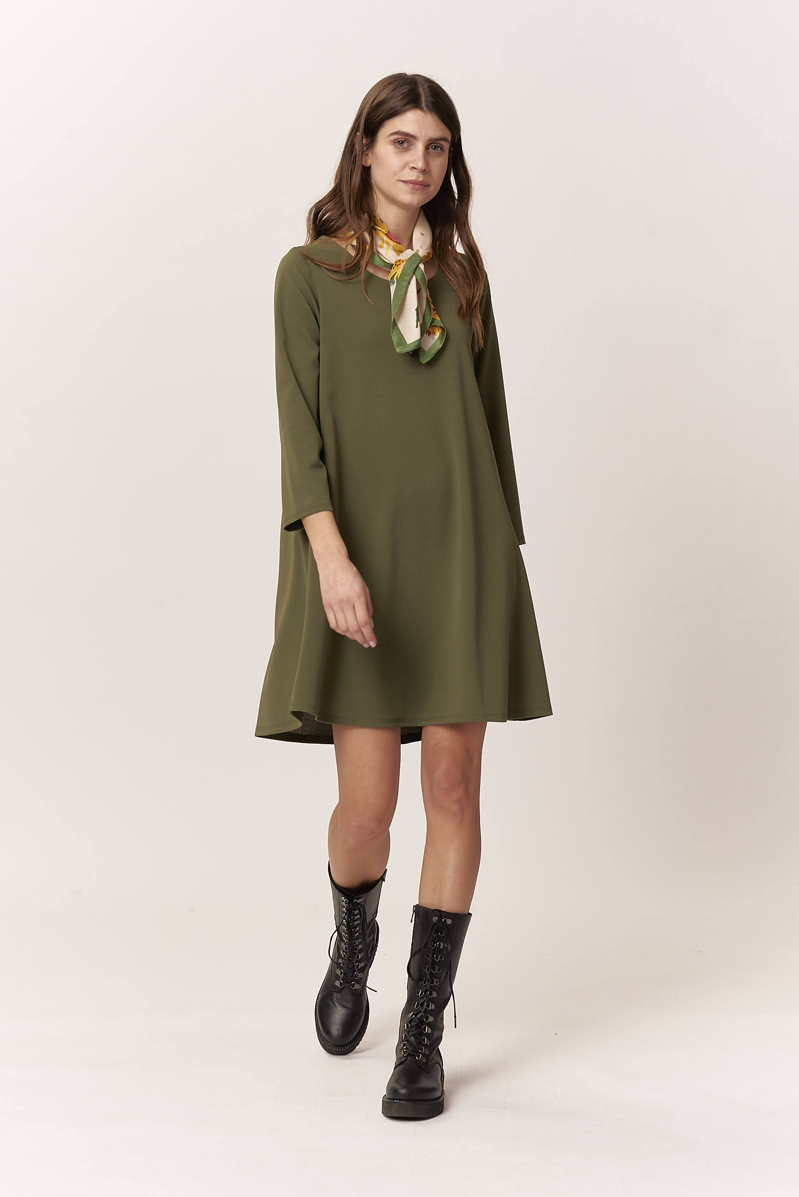 GD176-KLEID-LANGARM-TAUCHER-KREPP-MILITÄR-873-1 MIDIKLEID AUS STRETCH |