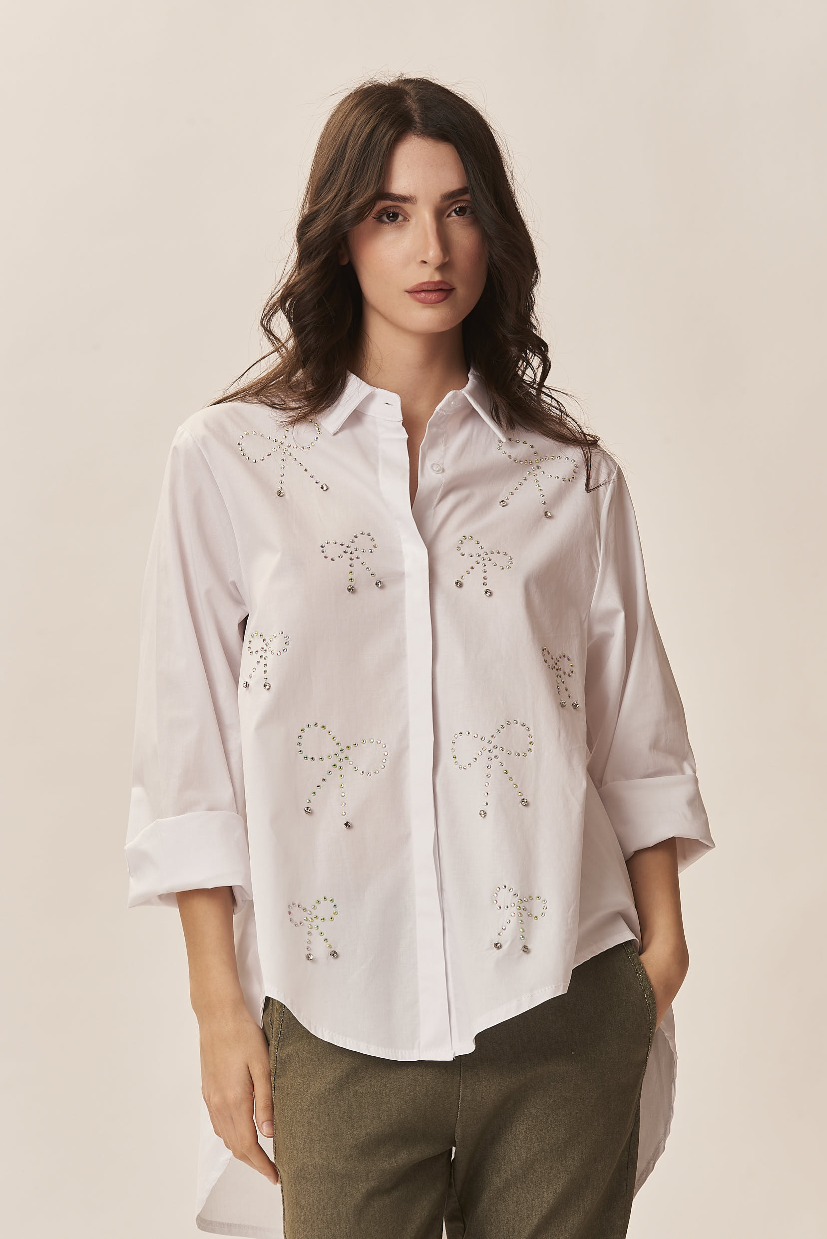OVERSIZED SHIRT WITH RHINESTONES
