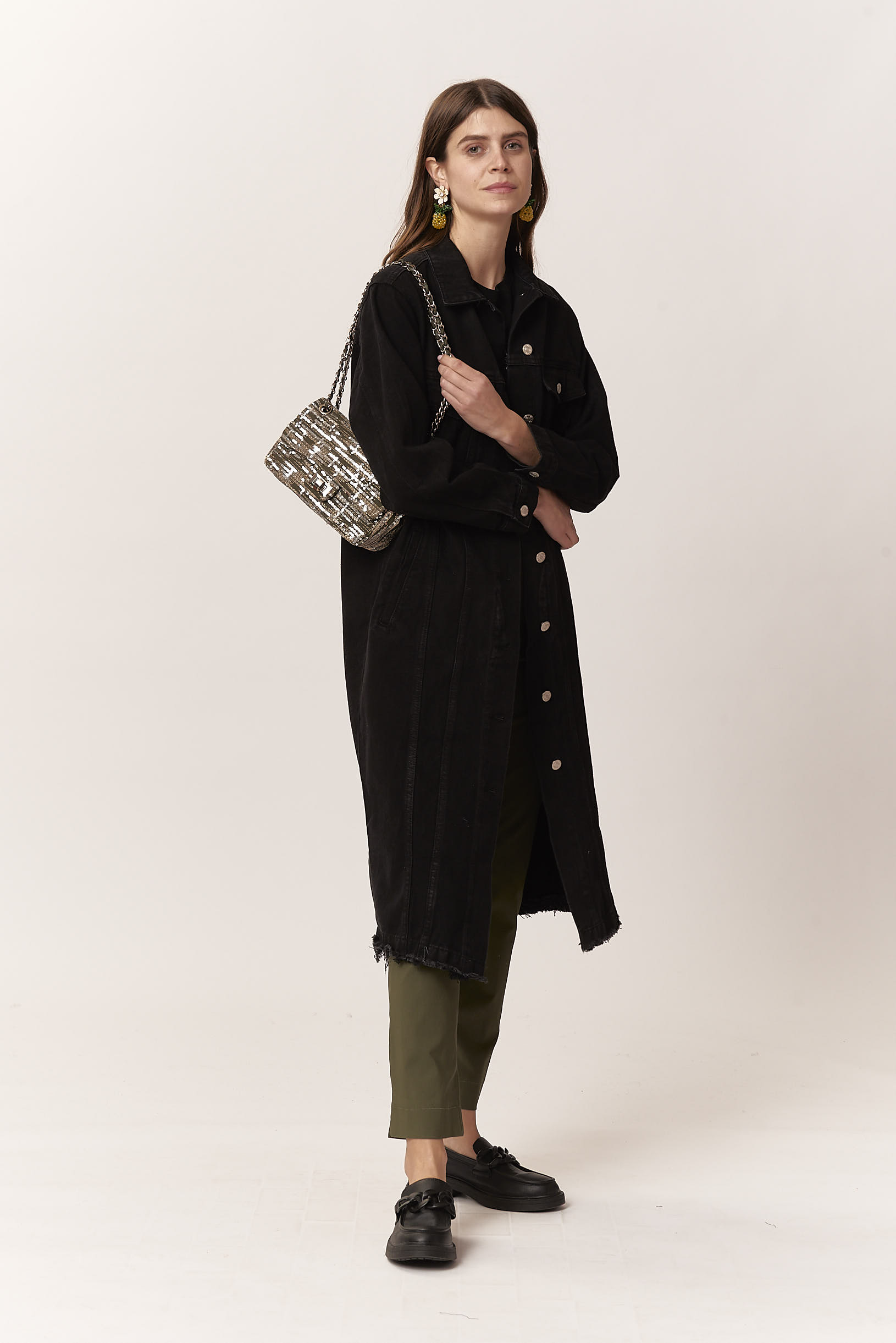 LONG DENIM DRESS - S/M, BLACK