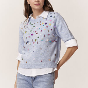 GD197-RUNDE-MM-PAILLETTEN-AUF-KÖRPER-BLAU-1054-1 PULLOVER MIT HALBÄRMELN UND PAILLETTEN |
