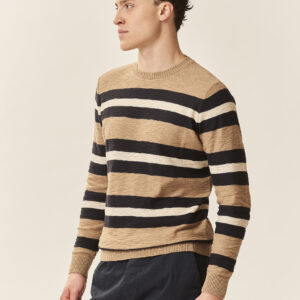 GU036-AUSSCHNITT-ML-STREIFEN-GARNGEFÄRBT-SLUB-BEIGE-50 GESTREIFTER PULLOVER |