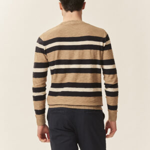 GU036-HALSAUSSCHNITT-ML-STREIFEN-GARNGEFÄRBT-SLUB-BEIGE-53 GESTREIFTER PULLOVER |