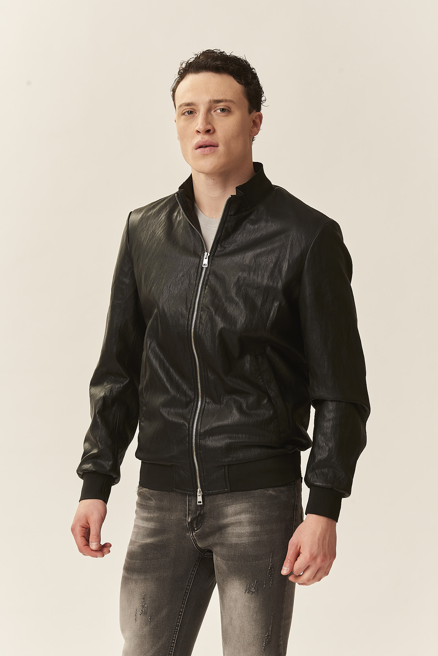 GU174-BOMBER-ECOPELLE-FULL-ZIP-NERO-1203 GIUBBOTTO ECOPELLE |