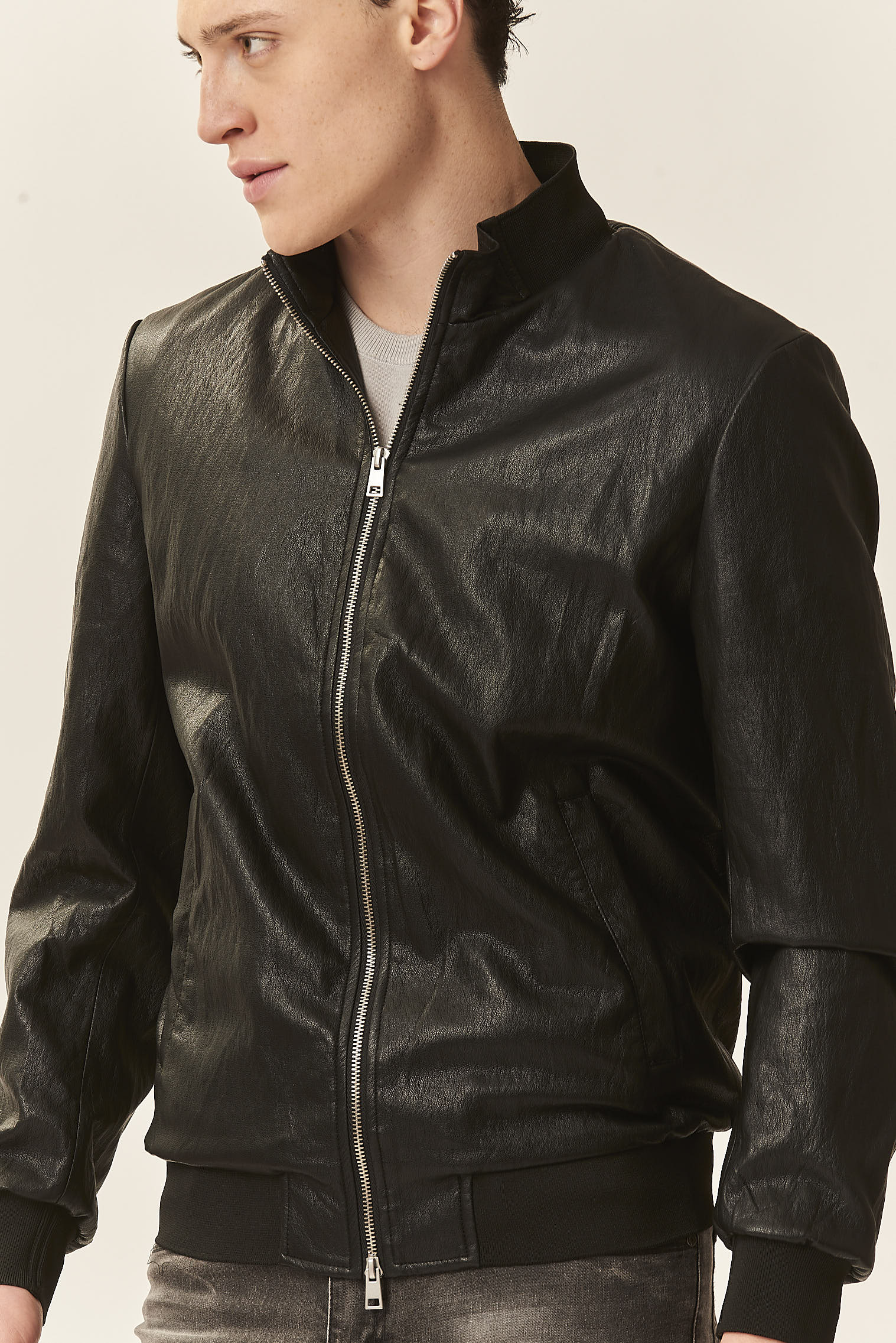 GU174-BOMBER-ECOPELLE-FULL-ZIP-NERO-1204 GIUBBOTTO ECOPELLE |