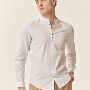 GU195-KOREAN-SHIRT-ML-BOTT.-COLORED-WHITE-1372 MANDARIN NECKLINE SHIRT |