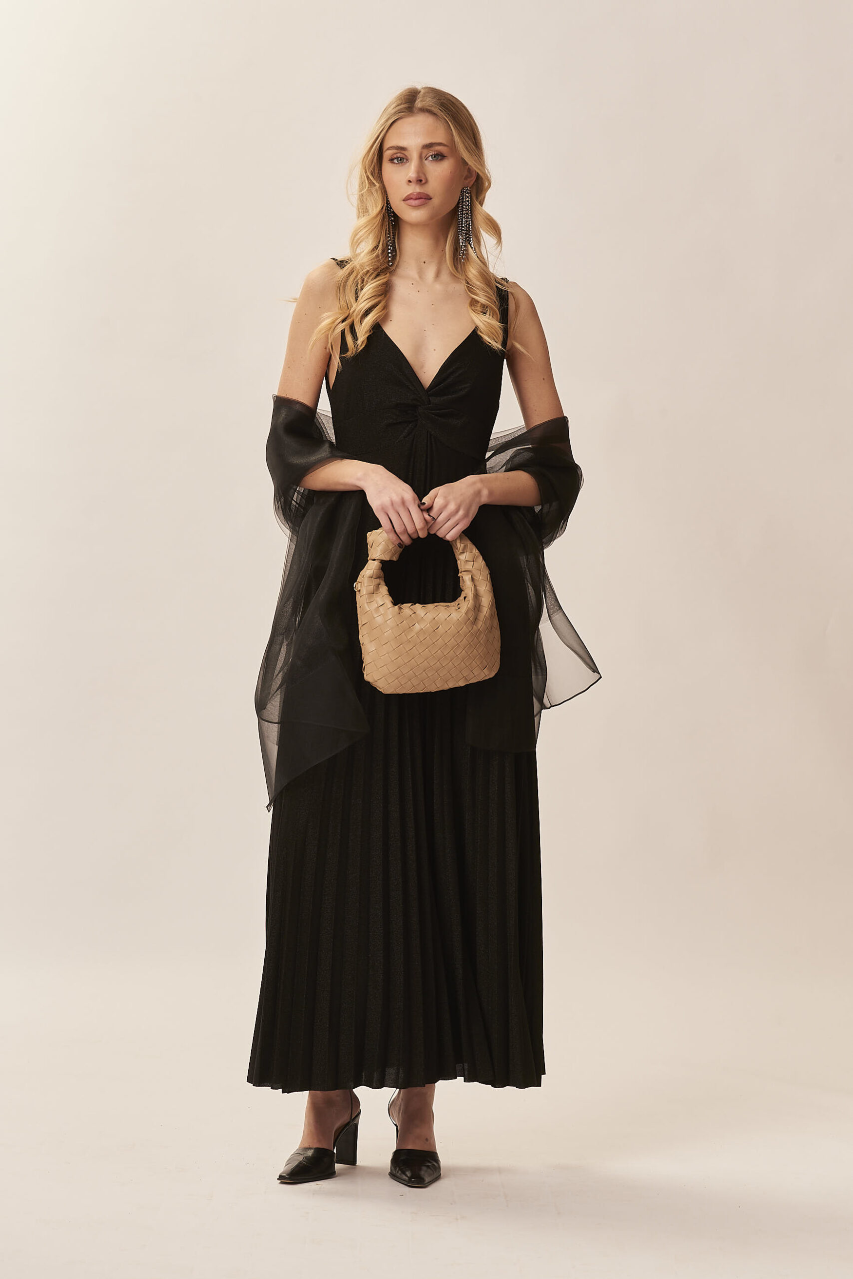 LUREX VISCOSE SLEEVELESS DRESS WITH KNOT