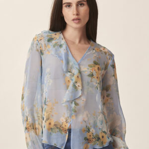 GD248-BLOUSE-GEORGETTE-PRINT-FLOWERS-BLUE-628 FLORAL PRINT BLOUSE |