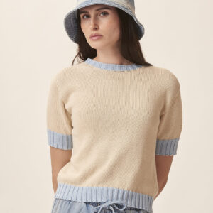 GD343-ROUND-MM-COLORFUL-CONTRASTS-BEIGE-1460 SWEATER WITH CONTRASTING TRIM |