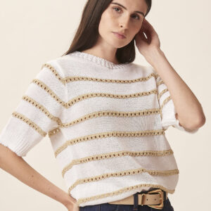 GD353-GIRO-MM-STRIPES-LUREX-WHITE-1561 LUREX STRIPED SHORT-SLEEVED SWEATER |