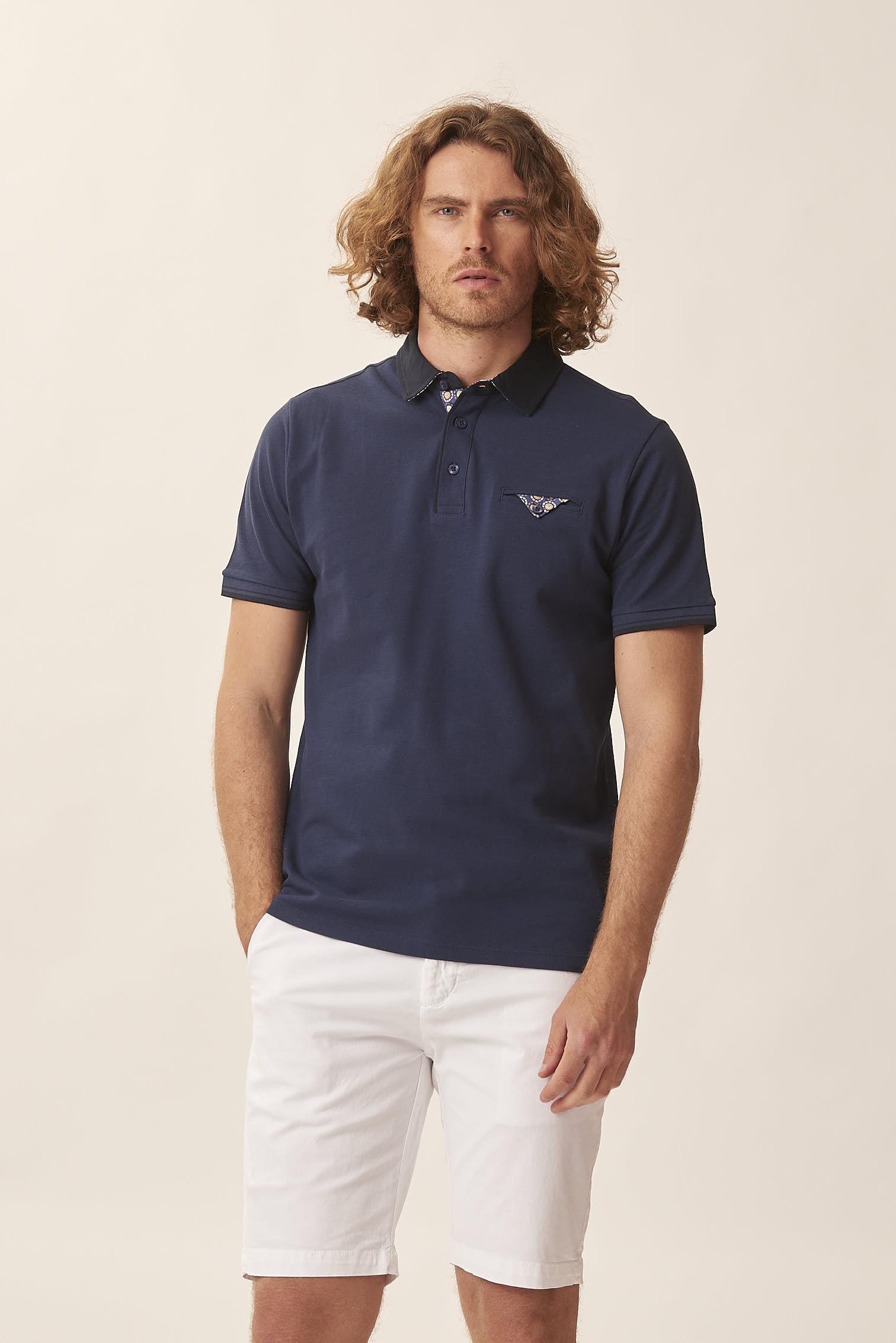 POCKET POLO SHIRT WITH COLLAR PRINT