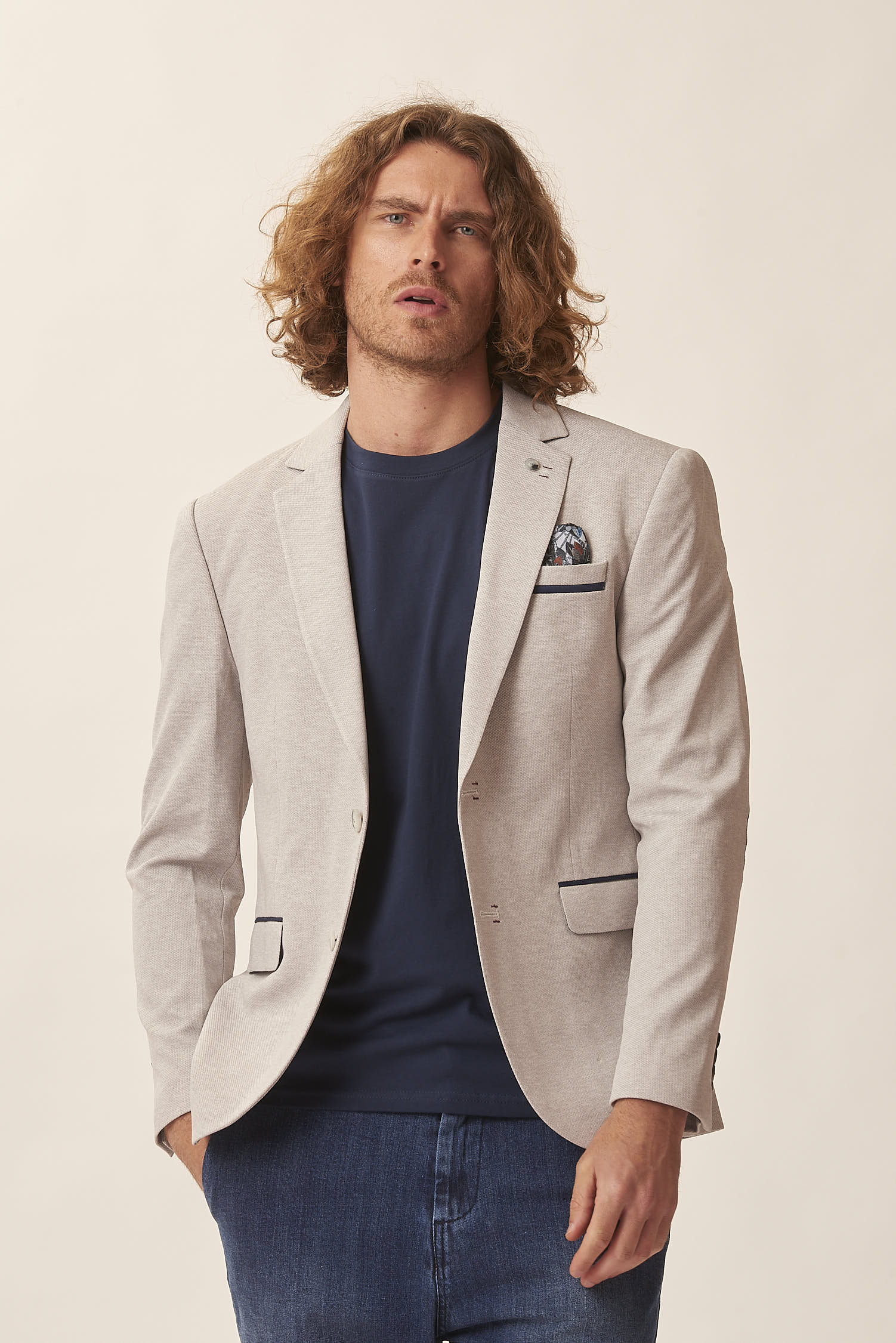 TWO-BUTTON JACKET WITH PATCHES