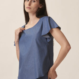 GD366-68448 CHAMBRAY BLOUSE WITH FLAP SLEEVES |