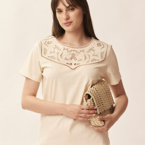 GD346MM-T-SHIRT-WITH-INLAY-ON-NECKPIECE-488 EMBROIDERY T-SHIRT |