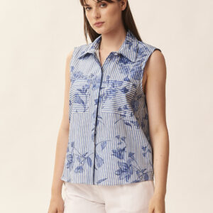 GD410BLUSA-SLEEVELESS-EFF.-DENIM-OVERPRINTLIGHT BLUE-919-1 SLEEVELESS BLOUSE WITH PRINT |