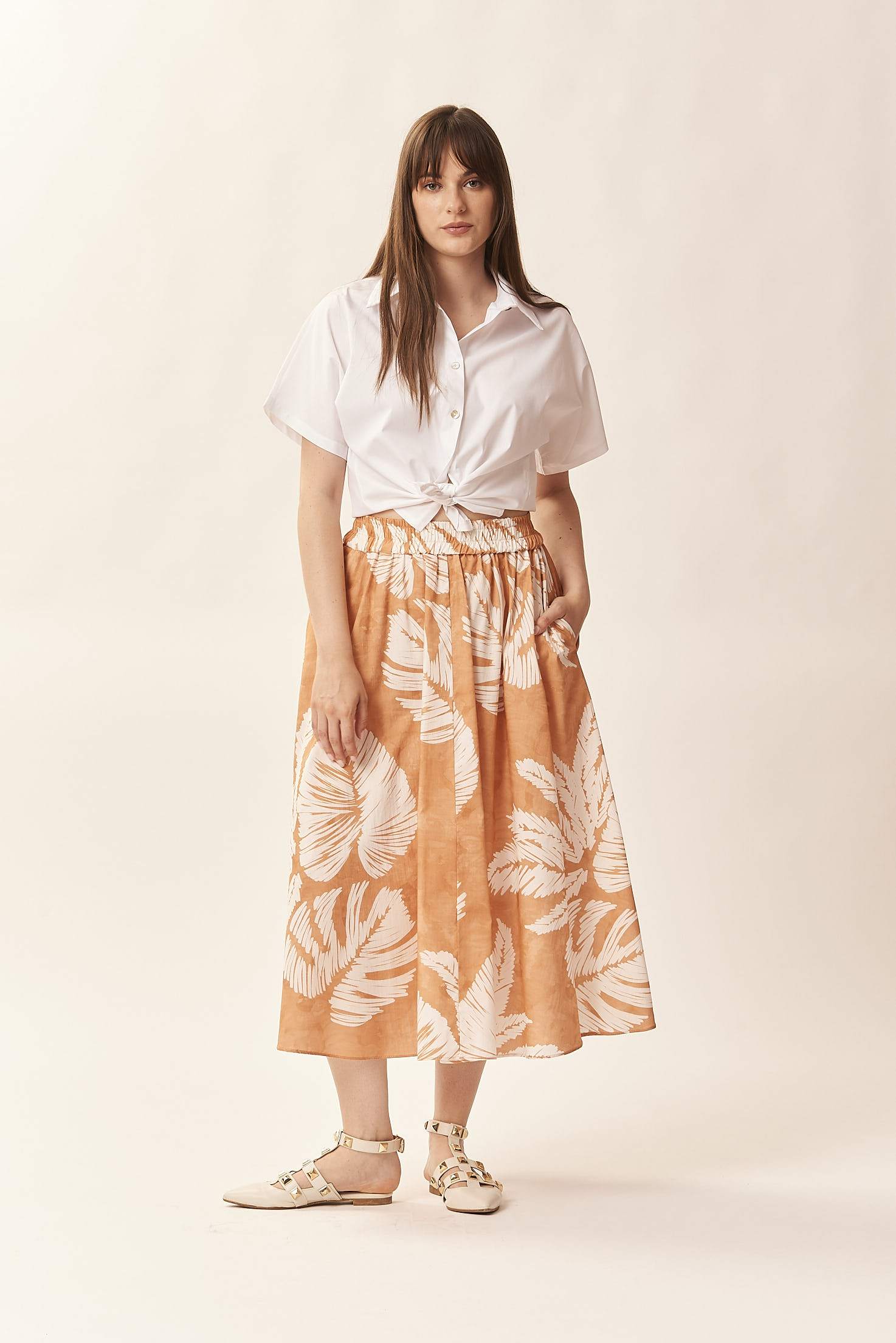 LONG SKIRT WITH LEAF PRINT